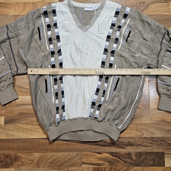 St Croix Knits Textured Sweater Men’s XL Made in USA Beige Cotton 90s Retro - Picture 4 of 6